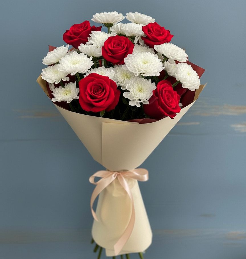 Букет цветов из: Розы и Хризантемы в Прикубанский