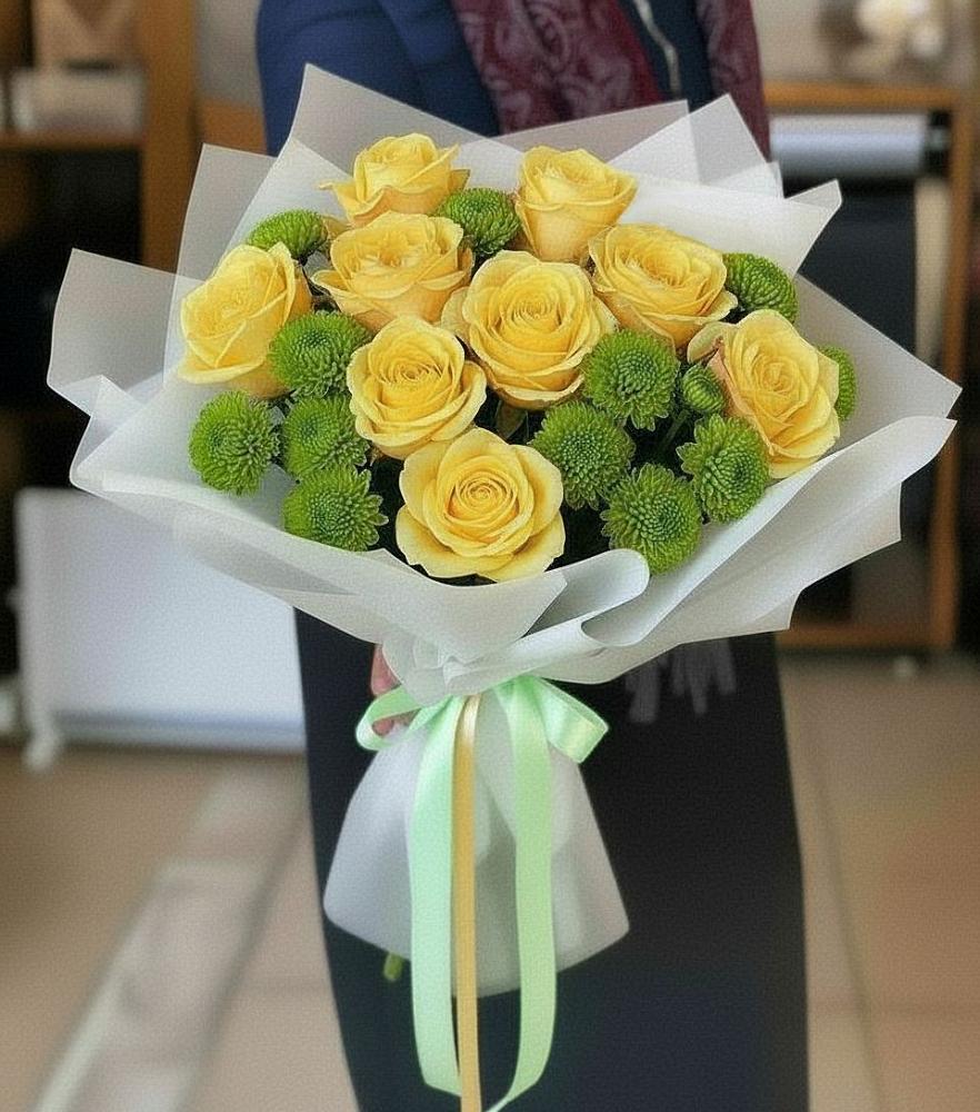 Букет цветов из: Хризантемы и Розы в Прикубанский