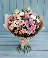 Букет цветов из:  Хризантемы, Розы и Альстромерии в Прикубанский
